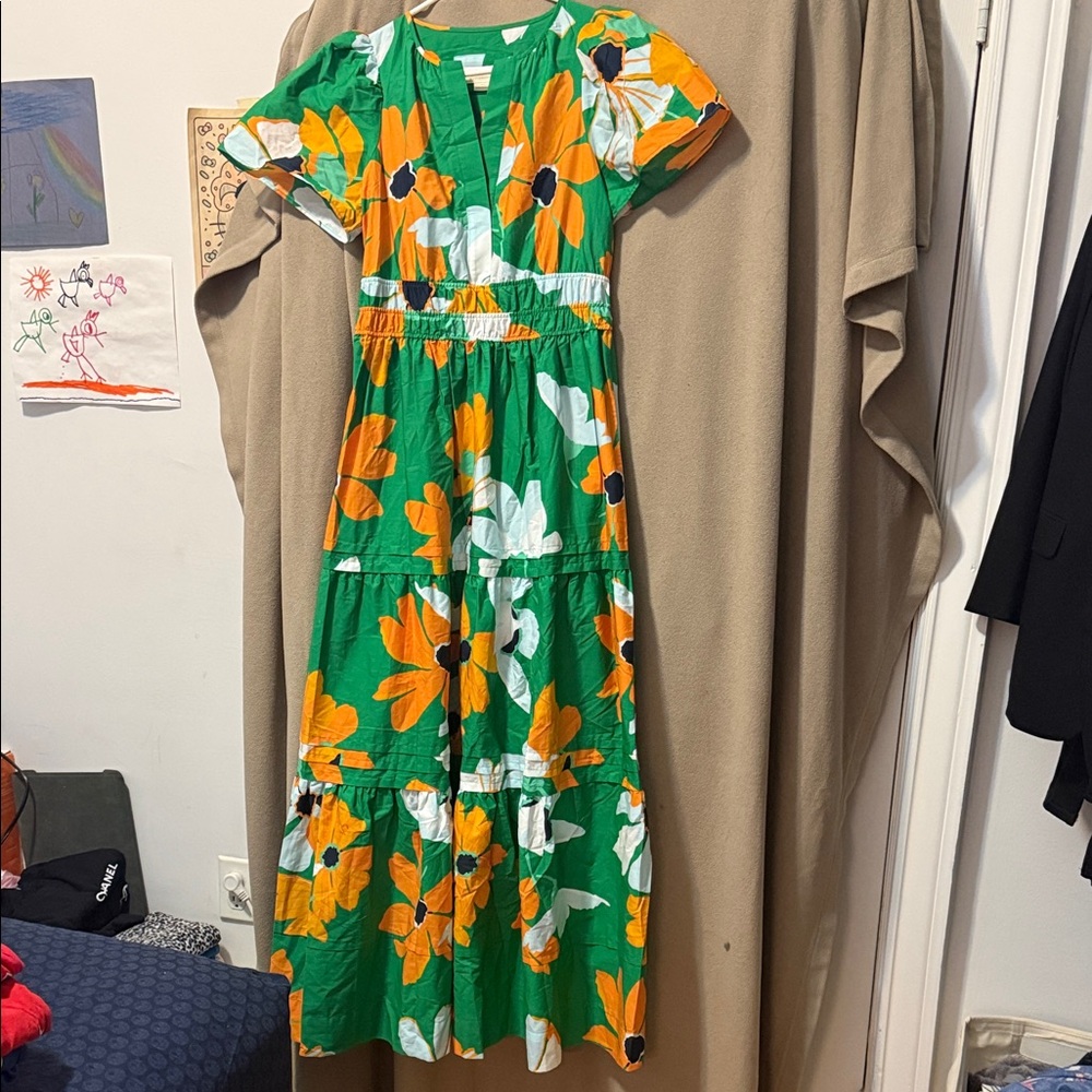 Anthropologie Green Floral Maxi Dress